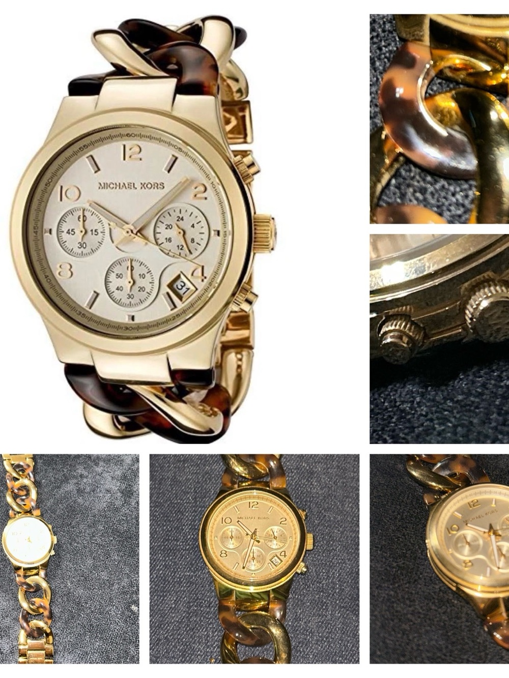 Michael Kors Gold and Tortoiseshell Link Bracelet Watch EUC - Needs Battery